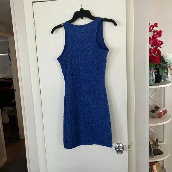 Blue with Silver Metallic Threads Mini Dress - Picture 4 of 6